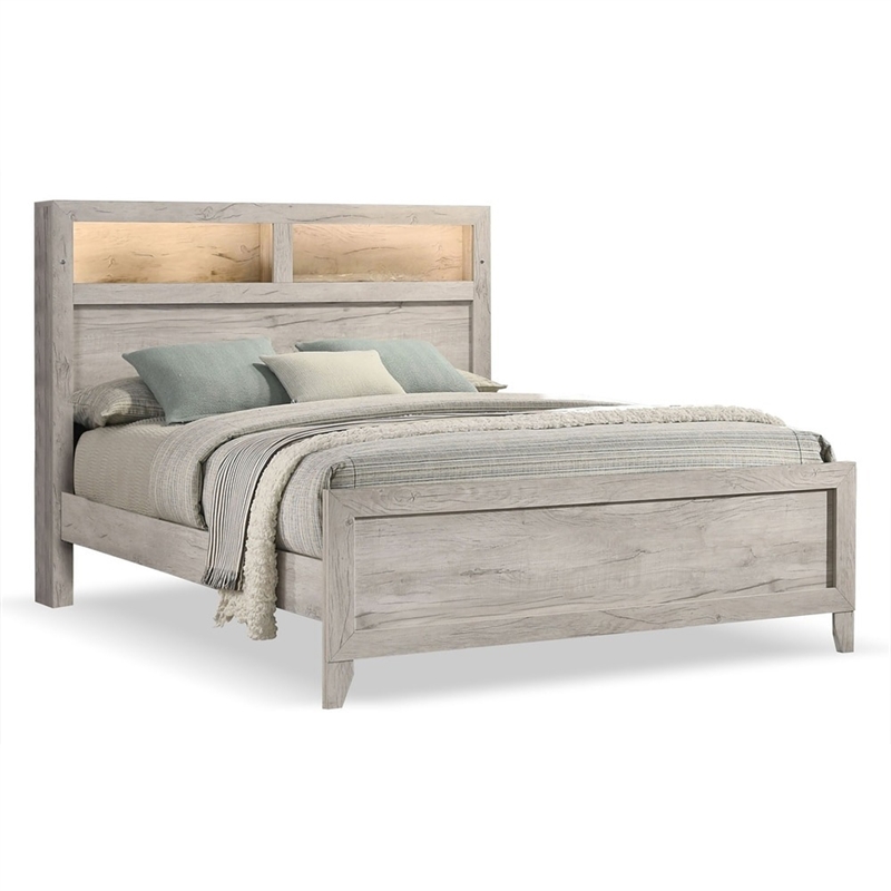 Queen Bedroom Set- White Wash- Black Wood- 3 Piece Set with 2 Nightstands