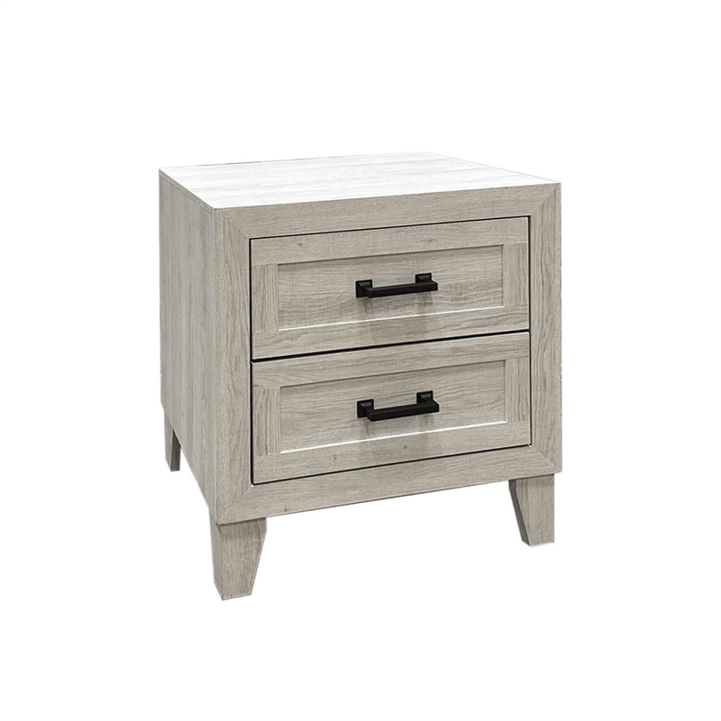 Queen Bedroom Set- White Wash- Black Wood- 3 Piece Set with 2 Nightstands