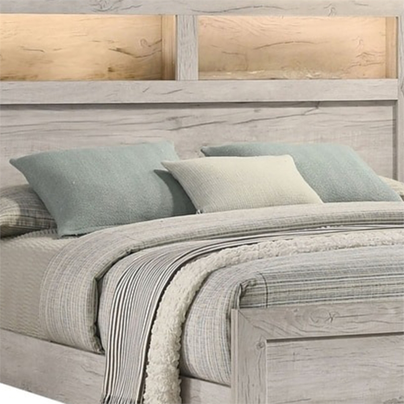 Queen Bedroom Set- White Wash- Black Wood- 3 Piece Set with 2 Nightstands