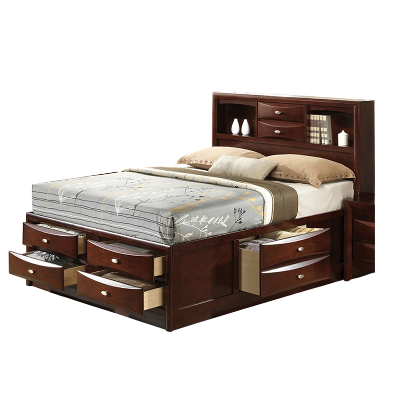 Queen Bedroom Set- Cherry Brown- Nickel Wood- 2 Piece Set with Nightstand