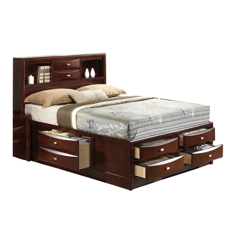 Queen Bedroom Set- Cherry Brown- Nickel Wood- 2 Piece Set with Nightstand