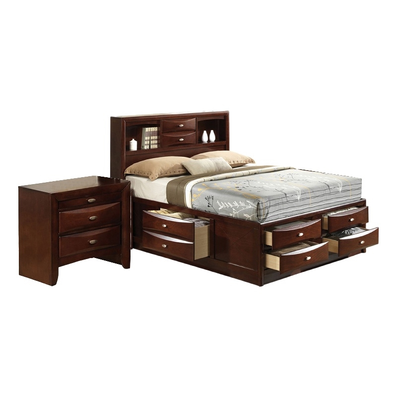 Queen Bedroom Set- Cherry Brown- Nickel Wood- 2 Piece Set with Nightstand