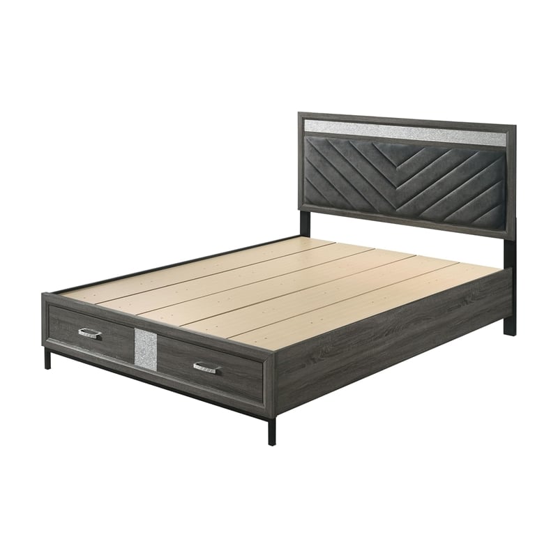 Queen Bedroom Set- Gray- Silver- Black Wood- 3 Piece Set with 2 Nightstands