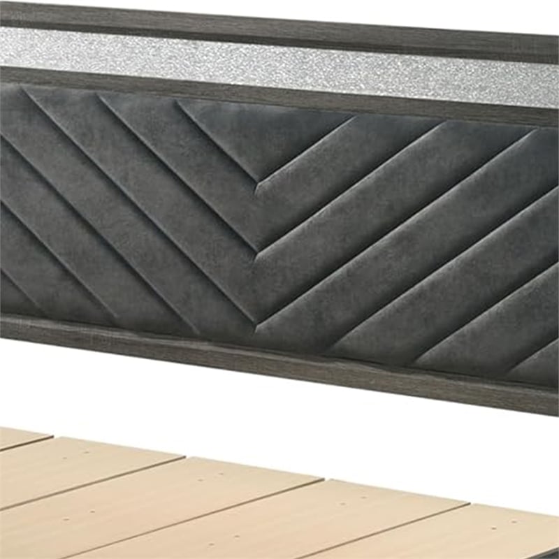 Queen Bedroom Set- Gray- Silver- Black Wood- 3 Piece Set with 2 Nightstands