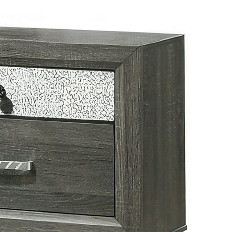 Queen Bedroom Set- Gray- Silver- Black Wood- 3 Piece Set with 2 Nightstands