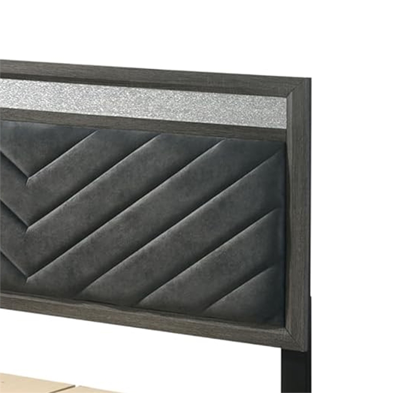 Queen Bedroom Set- Gray- Silver- Black Wood- 3 Piece Set with 2 Nightstands