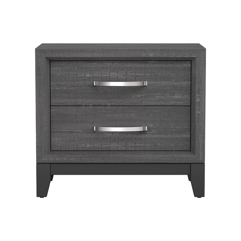 Queen Bedroom Set- Gray- Black Wood- 2 Piece Set with Nightstand