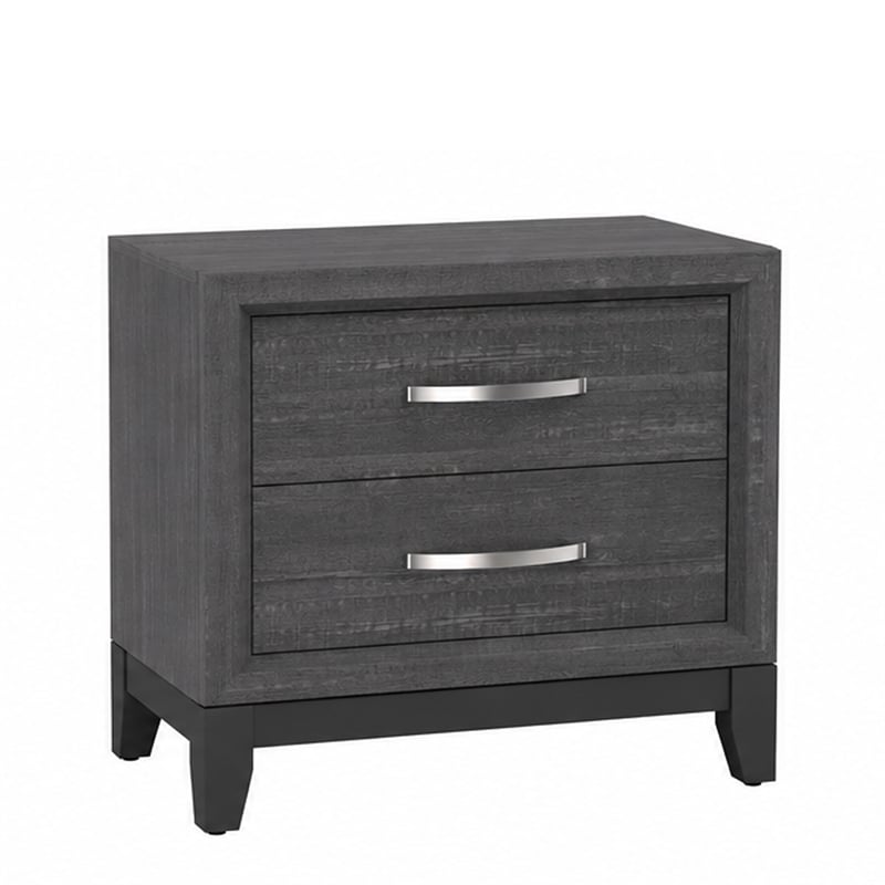 Queen Bedroom Set- Gray- Black Wood- 2 Piece Set with Nightstand