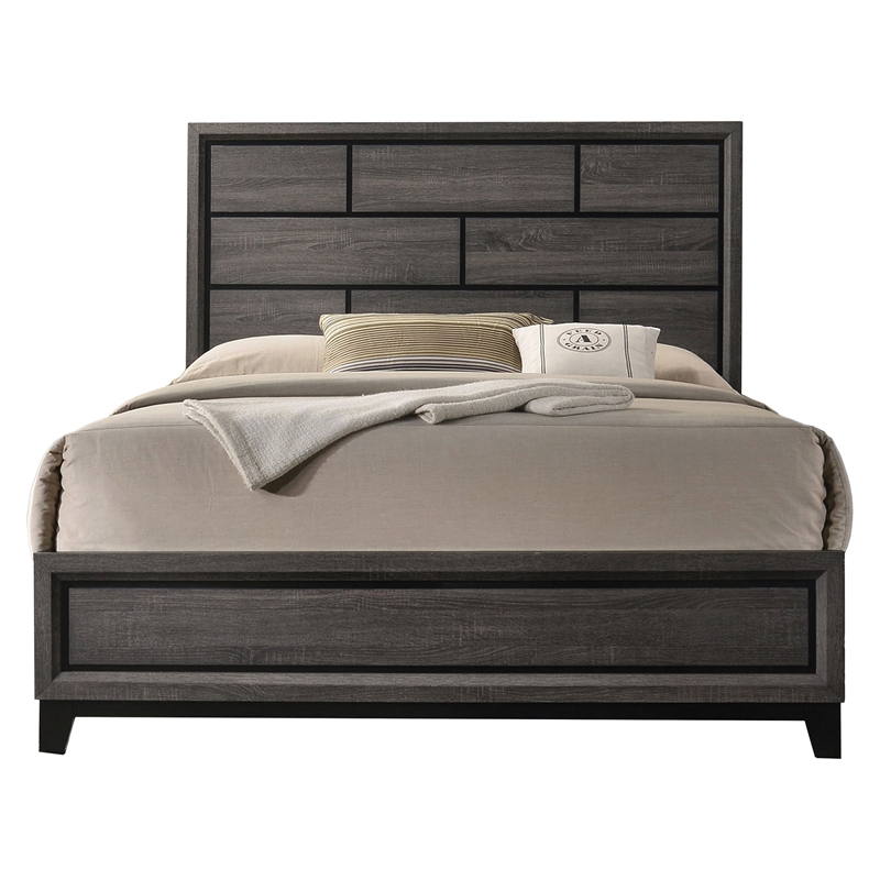 Queen Bedroom Set- Gray- Black Wood- 2 Piece Set with Nightstand