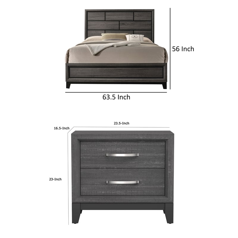 Queen Bedroom Set- Gray- Black Wood- 2 Piece Set with Nightstand