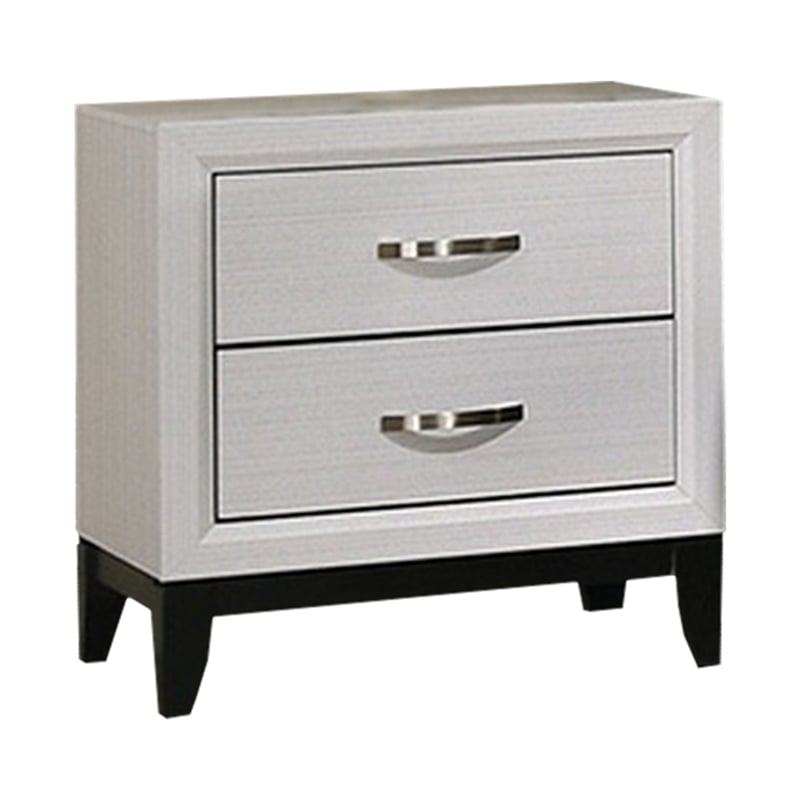 Queen Bedroom Set- White- Black- Nickel Wood- 2 Piece Set with Nightstand