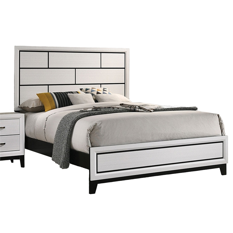 Queen Bedroom Set- White- Black- Nickel Wood- 2 Piece Set with Nightstand