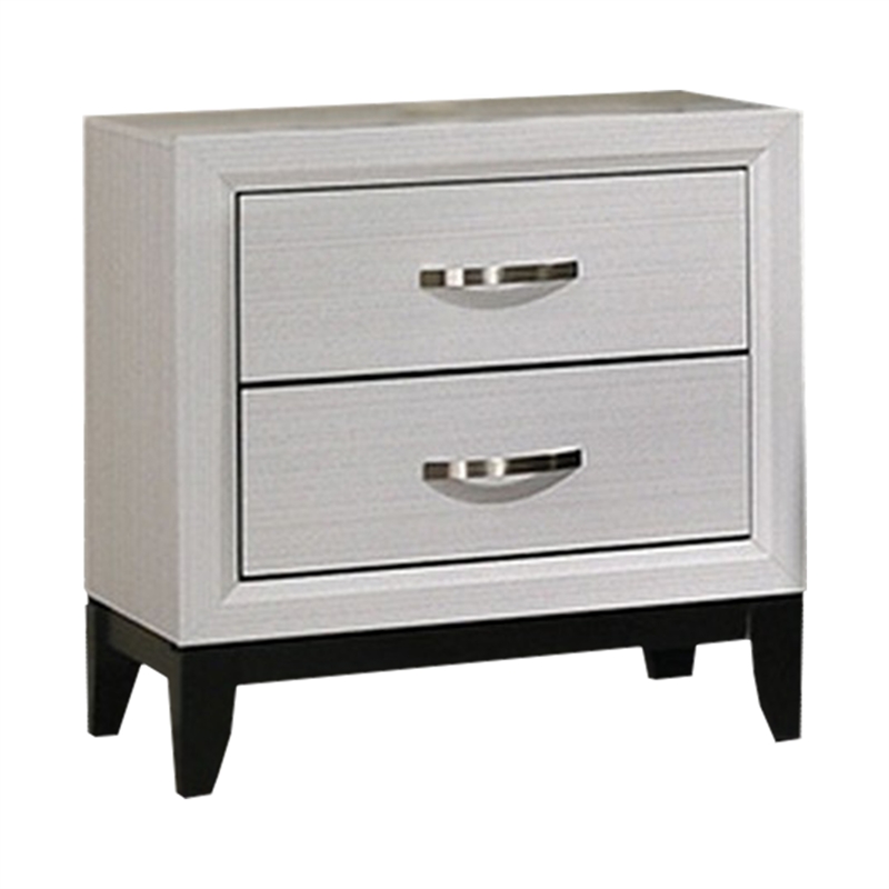 Queen Bedroom Set- White- Black- Nickel Wood- 3 Piece Set with 2 Nightstands