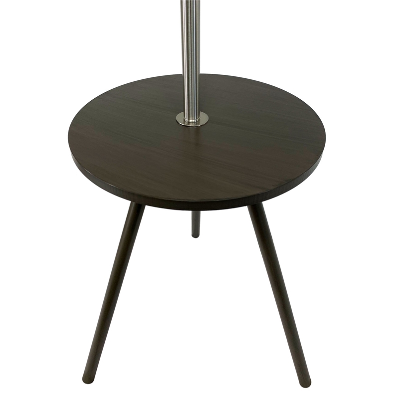 Accent Table Lamp w Side End Table- White Drum Shade- Espresso Brown