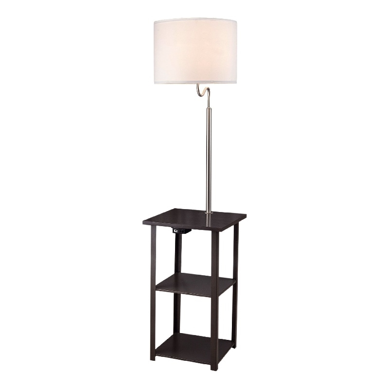 Accent Table Lamp with Shelves and USB Ports- 58 Inch- White Drum Shade