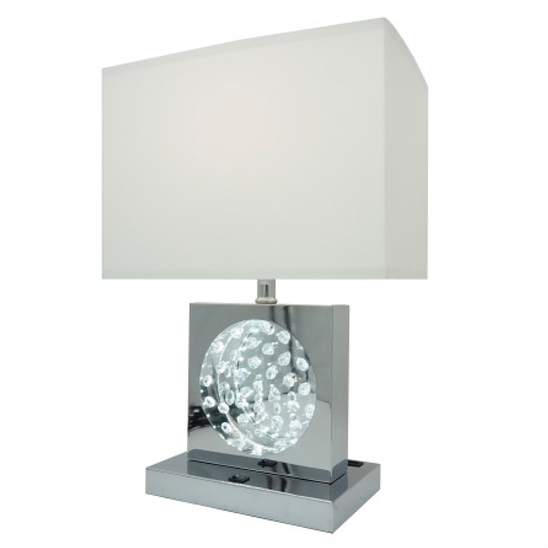 Accent Table Lamp- 22 Inch- Chrome Square Crystal Center with Night Light