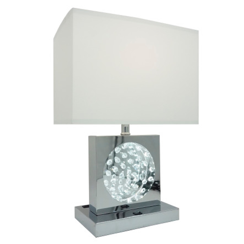 Accent Table Lamp- 22 Inch- Chrome Square Crystal Center with Night Light