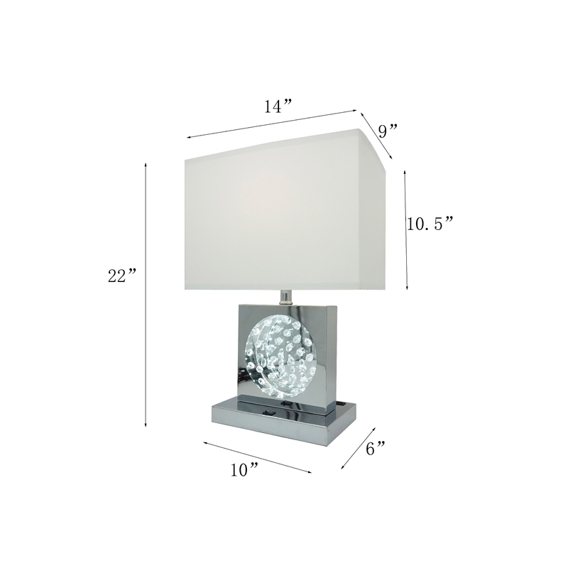 Accent Table Lamp- 22 Inch- Chrome Square Crystal Center with Night Light
