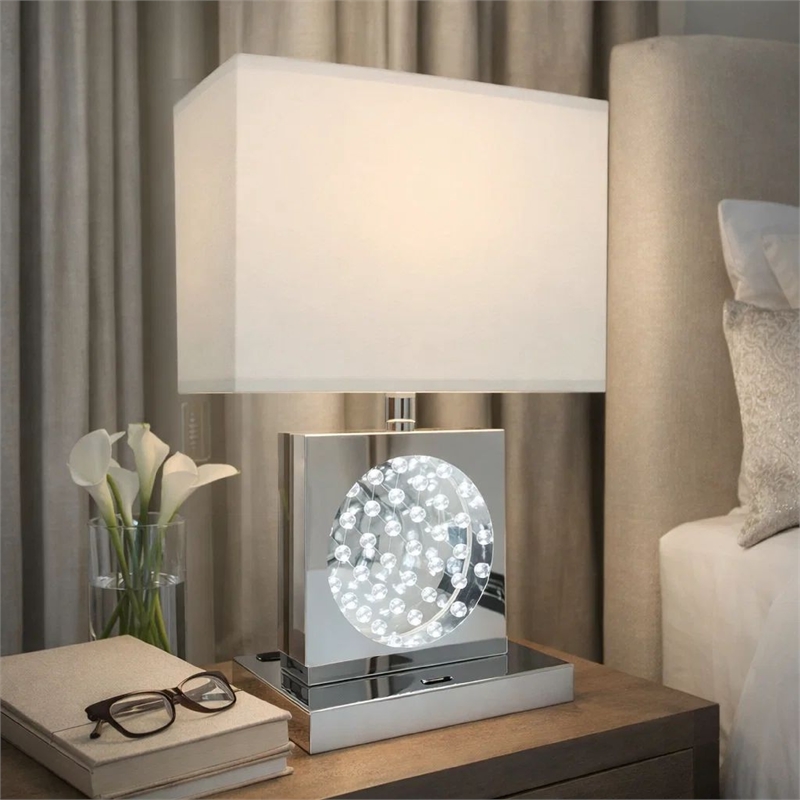 Accent Table Lamp- 22 Inch- Chrome Square Crystal Center with Night Light
