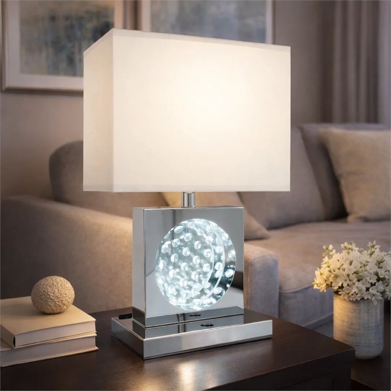 Accent Table Lamp- 22 Inch- Chrome Square Crystal Center with Night Light