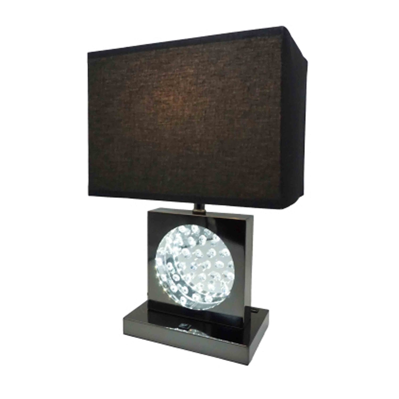 Accent Table Lamp- Square Crystal LED Panel- 22 Inch Black Pewter