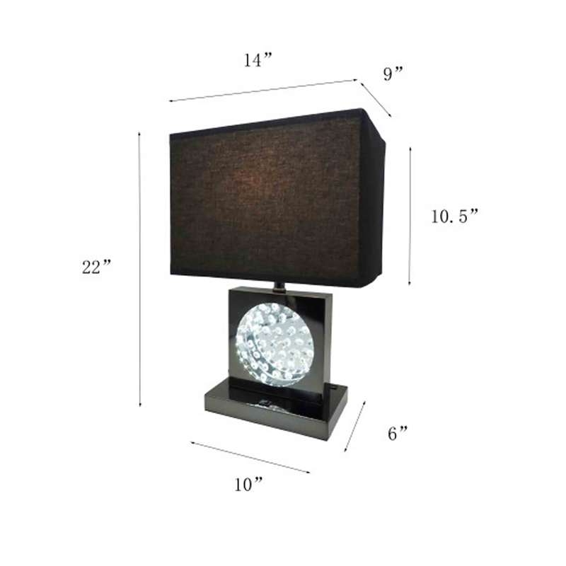 Accent Table Lamp- Square Crystal LED Panel- 22 Inch Black Pewter