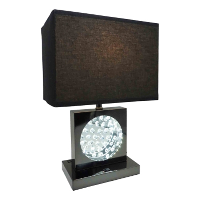 Accent Table Lamp- Square Crystal LED Panel- 22 Inch Black Pewter