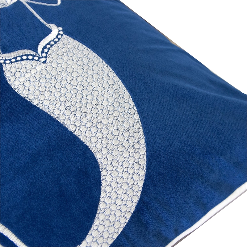 Niva Square Throw Pillow- Embroidered White Mermaid- Blue Velvet- 20 Inch