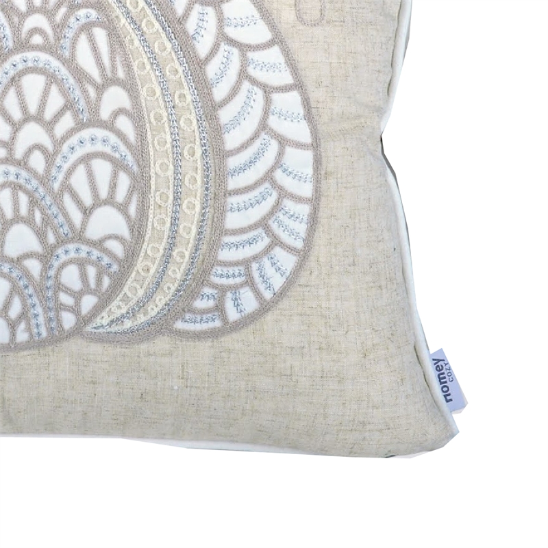 Niva Square Throw Pillow- Lace Embroidered Pumpkin- Linen-Blend Taupe 20 Inch