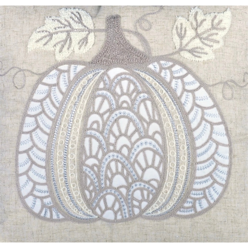 Niva Square Throw Pillow- Lace Embroidered Pumpkin- Linen-Blend Taupe 20 Inch