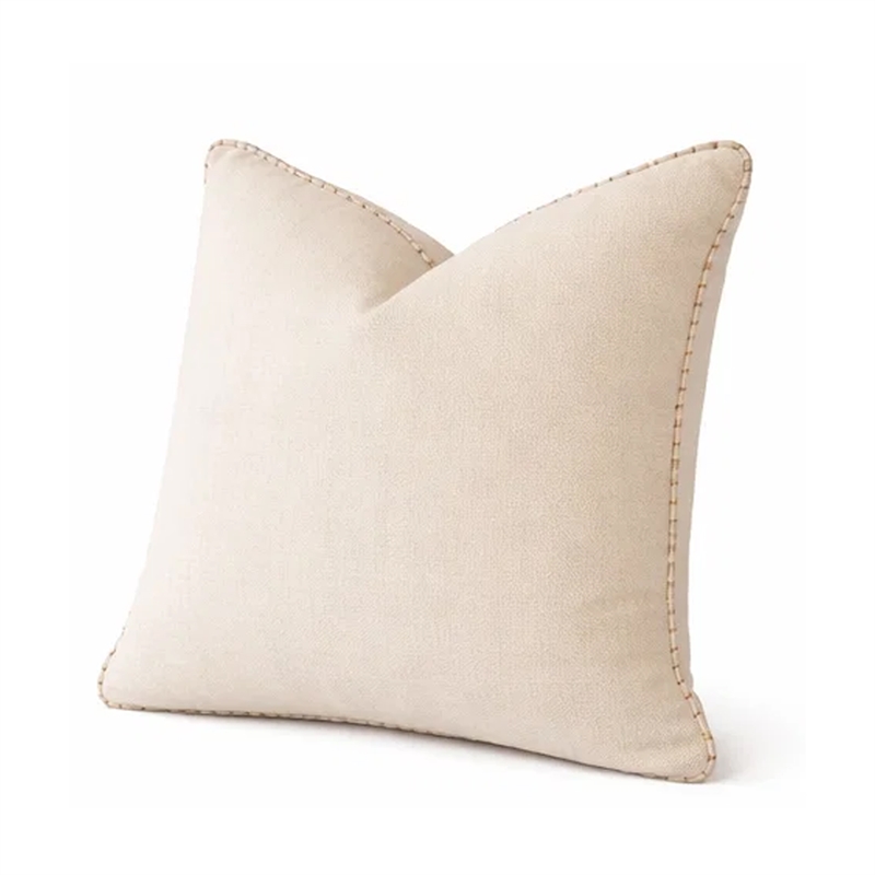 Niva Square Throw Pillow- Linen-Like Ivory- Decorative Stitched trim 24x24