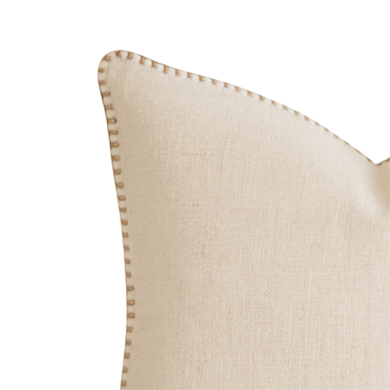 Niva Square Throw Pillow- Linen-Like Ivory- Decorative Stitched trim 24x24