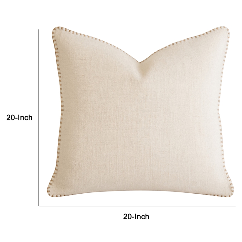 Niva Square Throw Pillow- Linen-Like Ivory- Decorative Stitched trim 24x24
