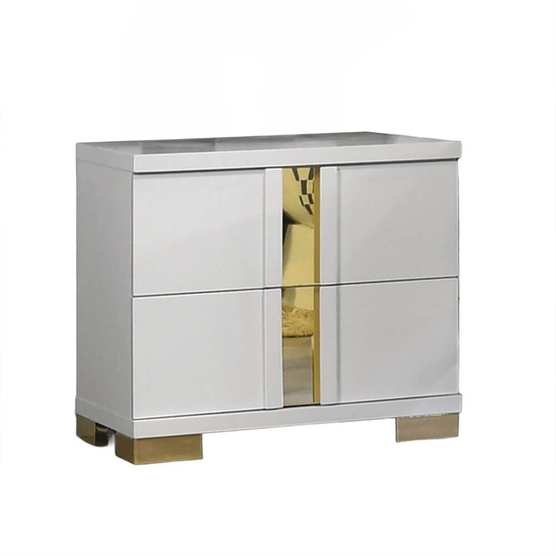 Queen Bedroom Set- White- Gold Wood- 3 Piece Set with 2 Nightstands