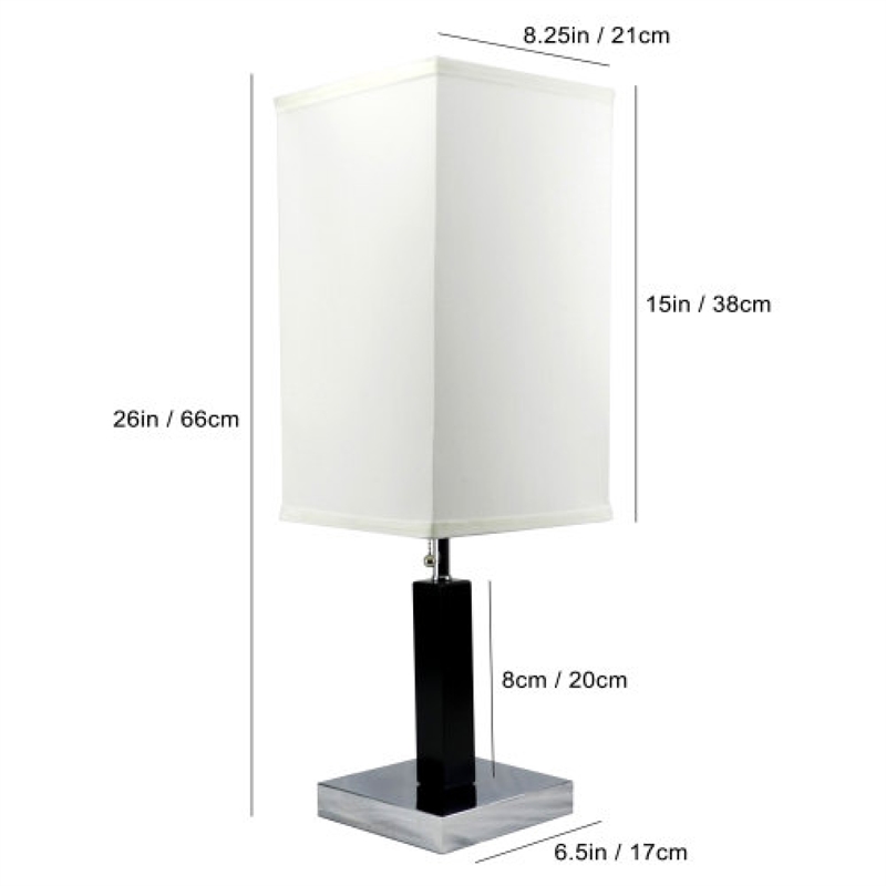 Table Lamp- White Fabric Shade- Square Brown Body- Chrome Metal Base