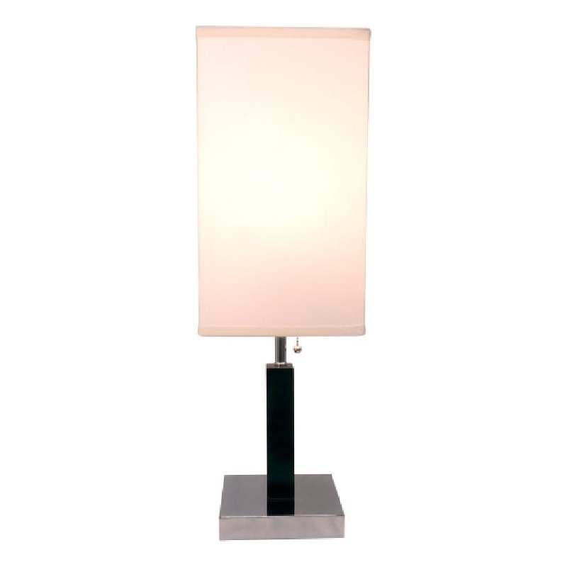 Table Lamp- White Fabric Shade- Square Brown Body- Chrome Metal Base
