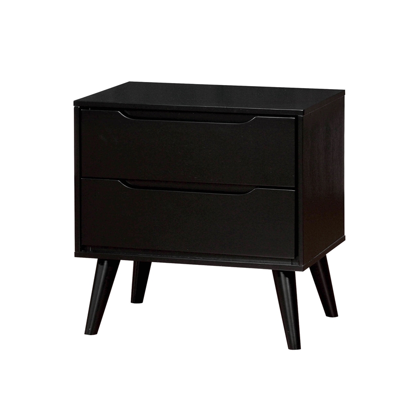 Queen Bedroom Set- Black Wood- 2 Piece Set with Nightstand