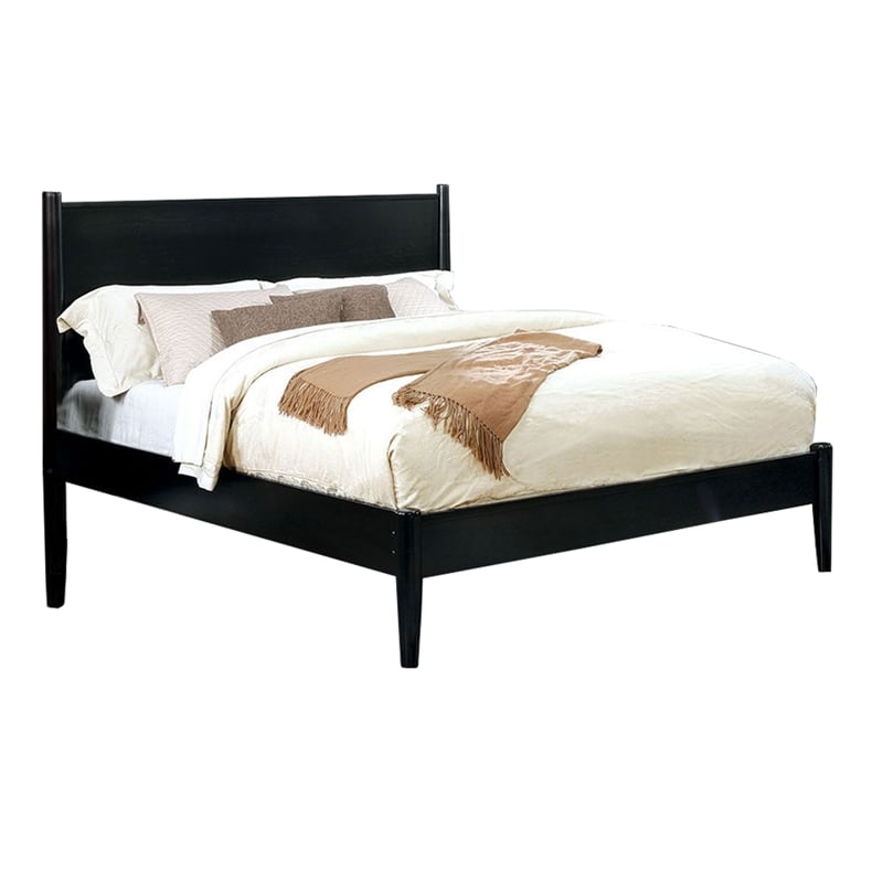 Queen Bedroom Set- Black Wood- 3 Piece Set with 2 Nightstands