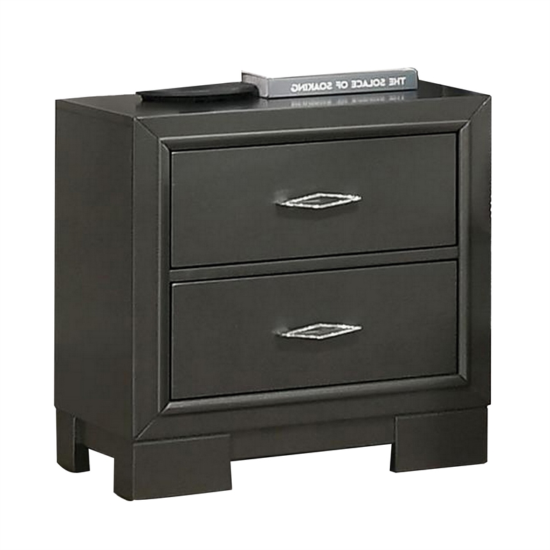Queen Bedroom Set- Dark Gray- Metallic Gray Wood- 2 Piece Set with Nightstand