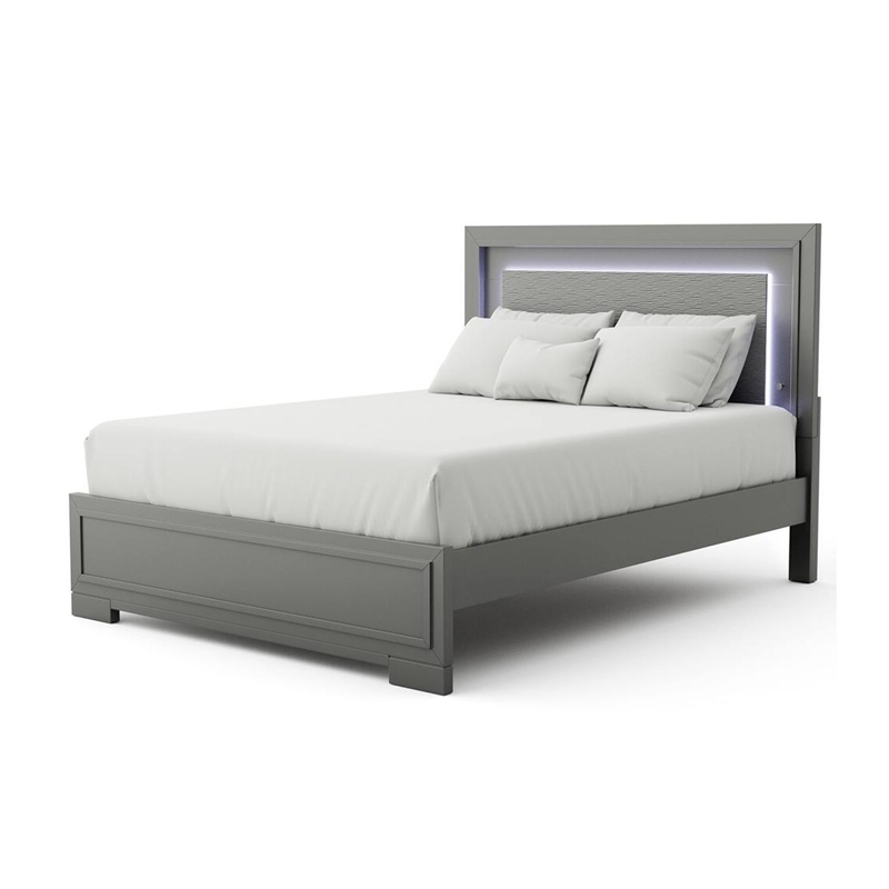 Queen Bedroom Set- Dark Gray- Metallic Gray Wood- 2 Piece Set with Nightstand