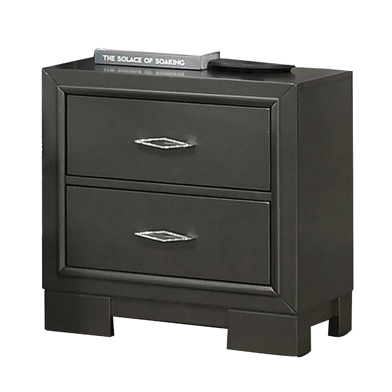Queen Bedroom Set- Dark Gray- Metallic Gray Wood- 3 Piece Set with 2 Nightstands