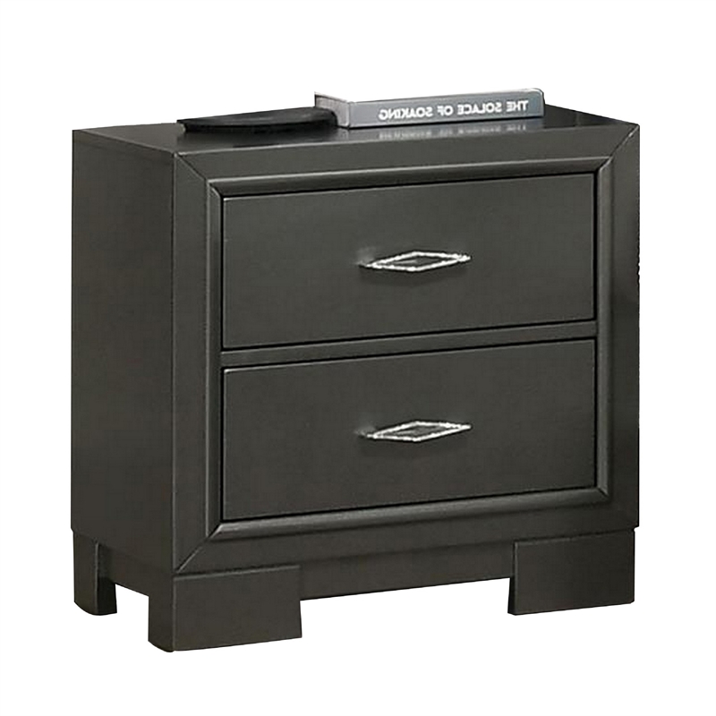 Queen Bedroom Set- Dark Gray- Metallic Gray Wood- 3 Piece Set with 2 Nightstands