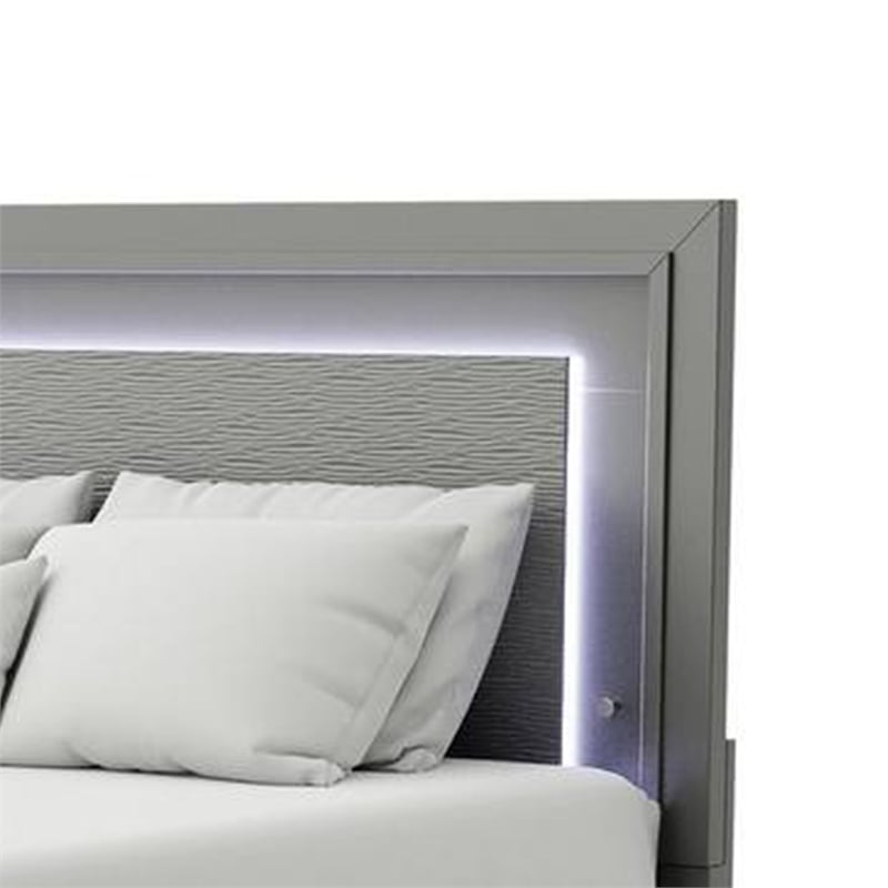 Queen Bedroom Set- Dark Gray- Metallic Gray Wood- 3 Piece Set with 2 Nightstands
