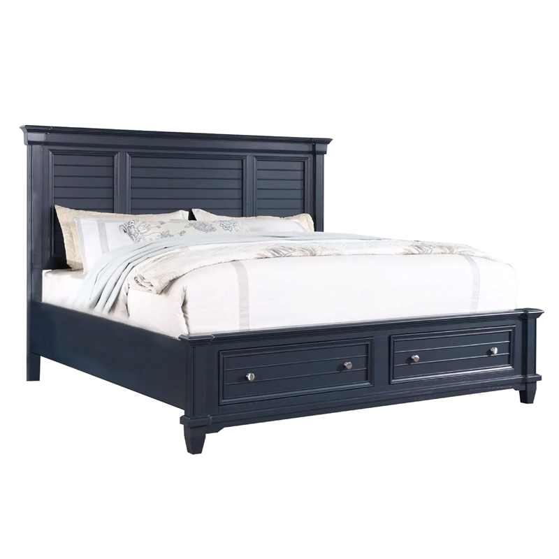 Queen Bedroom Set- Slate Blue- Nickel Wood- 2 Piece Set with Nightstand