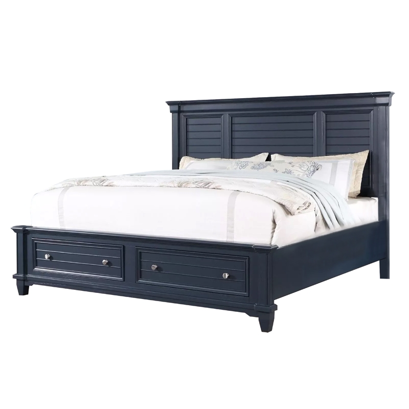 Queen Bedroom Set- Slate Blue- Nickel Wood- 2 Piece Set with Nightstand