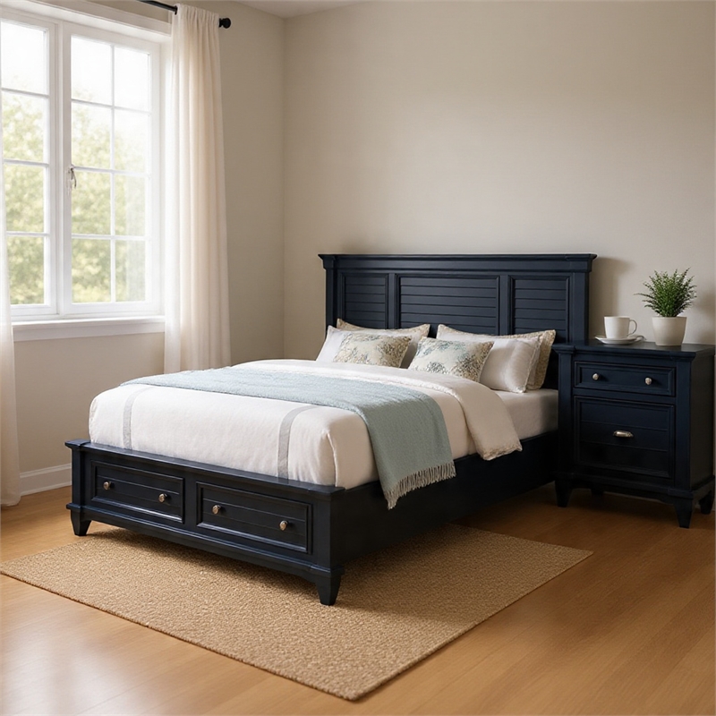 Queen Bedroom Set- Slate Blue- Nickel Wood- 2 Piece Set with Nightstand