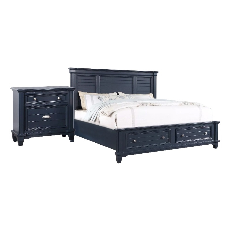 Queen Bedroom Set- Slate Blue- Nickel Wood- 2 Piece Set with Nightstand