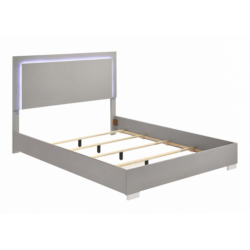 Queen Bedroom Set- Light Taupe- Chrome Silver Wood- 2 Piece Set with Nightstand