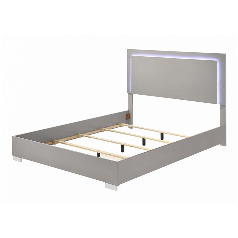 Queen Bedroom Set- Light Taupe- Chrome Silver Wood- 2 Piece Set with Nightstand