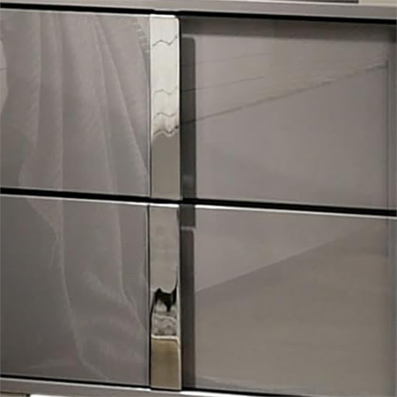 Queen Bedroom Set- Light Taupe- Chrome Silver Wood- 2 Piece Set with Nightstand